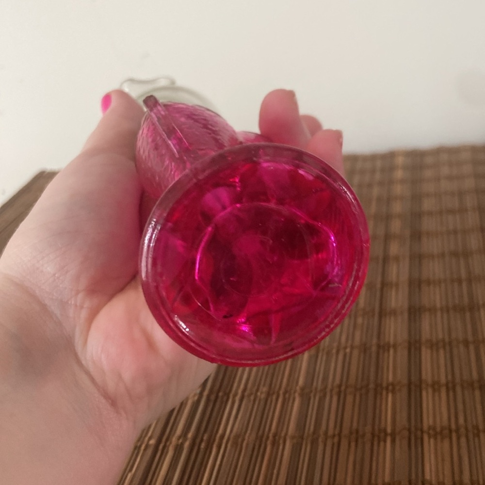 Vintage Pink Glass Oil Kerosene Lamp Fish Design Clear Top Medium Sized 8 Inches - Picture 6 of 7